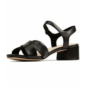 Clarks Ladies Sheer Strap Black Leather chunky heel Sz 6.5 dress shoe